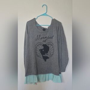 Disney Ariel Gray Layered Long Sleeve Mermaidcore Cozy Whimsical Shirt Size 4